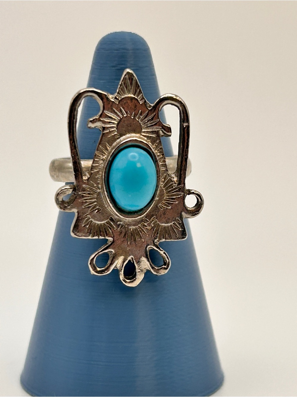 Vintage Southwestern Turquoise Ring Adjustable Silver Tone Boho Western Sz 6.5